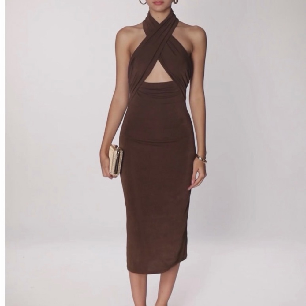 Rainbow Brown Halter Midi Dress
